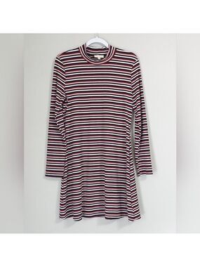 Modcloth Striped Long Sleeve Dress in Burgundy and Black